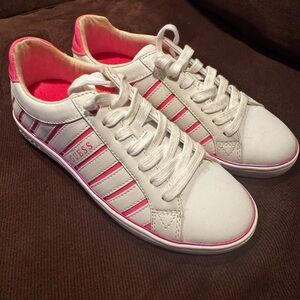 Guess Women's White and Pink Striped Sneakers